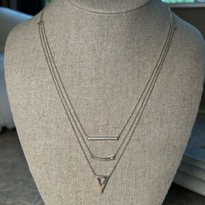 Sterling silver layered necklace with rhinestones and bar accents